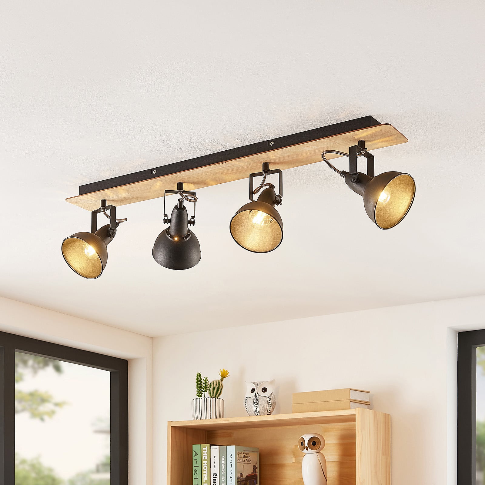 Aylis 4 Kattovalaisin Black/Wood - Lindby